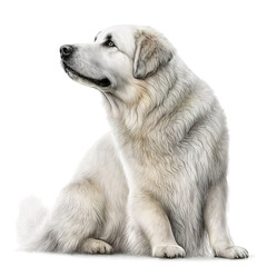 Illustration of a dog breed great Pyrenees on a white background, in full body in a realistic style