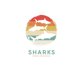 Vintage sharks logo illustration