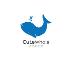 Cute whale flat logo illustration