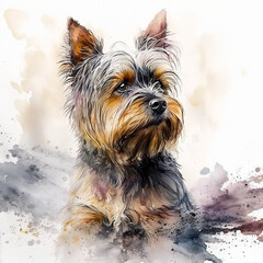 portrait of a Yorkshire terrier dog in a watercolor style on a white background