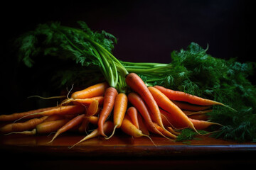 Bunch of Fresh Carrots on Table