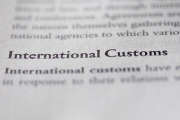 international customs printed in text on page as visual aid or business law reference
