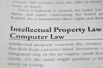 intellectual property law printed in text on page as visual aid or business law reference
