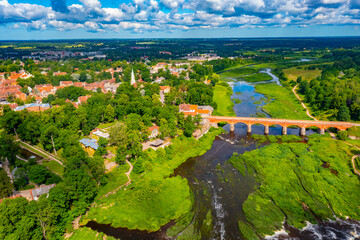 Panorama view of Latvian town Kuldiga