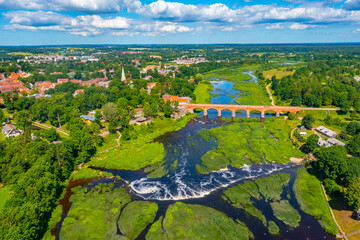 Panorama view of Latvian town Kuldiga