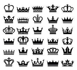 Obraz premium Crown icons set. Collection of luxury logo. Aristocracy, kingdom and monarchy, symbol of government and royal family. King and queen. Cartoon flat vector illustrations isolated on white background