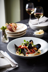 Plate of Fresh Mussels at a Seafood Restaurant