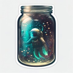 Astronaut world in a jar sticker
