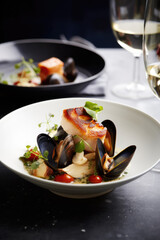 Plate of Fresh Mussels at a Seafood Restaurant