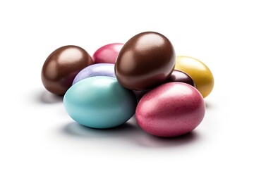 colorful stack of chocolate Easter eggs. Generative AI