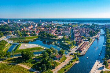 Aerial view of the Klaipeda and its castle in Lithuania - obrazy, fototapety, plakaty