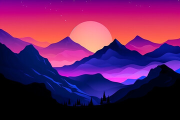 Sunset in the mountains illustration
