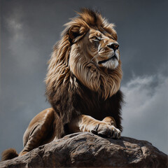 Fototapeta premium Portrait of a lion on the rock illustration