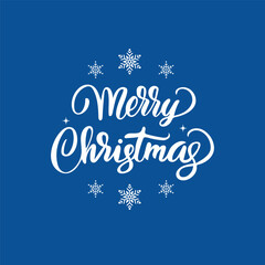 Merry Christmas typographical on blue background with winter landscape,  , light, stars. Vector Illustration 2022