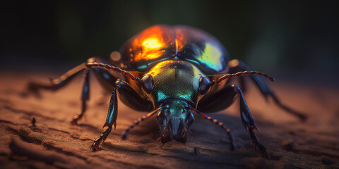 Fascinating macro image of a beetle showcasing its intricate features. Generative AI