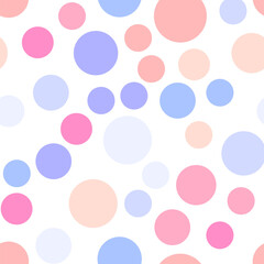 Vibrant seamless repeating pattern of pastel blue, purple, pink bubbles for printing on clothes, bags, cups, wallpapers, postcards, wrappers and other surfaces