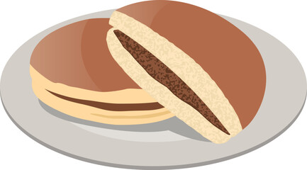 お皿にのっている和菓子（どら焼き）のイメージイラスト