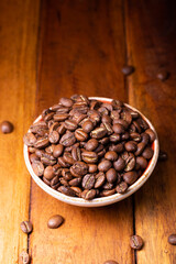 Premium Colombian Coffee Beans on Wooden Plank