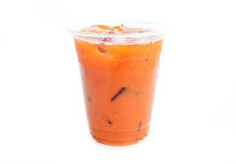 Thai Milk Tea or Milk ice tea, A glass of ice milk tea. It is popular in Thailand and is served in many restaurants. Iced tea (called Cha Yen in Thailand)