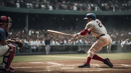 baseball evening hitting a homerun.  Created with Generative AI