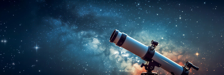 Fototapeta premium astronomy background, horizontal layout banner with copy space, generative ai