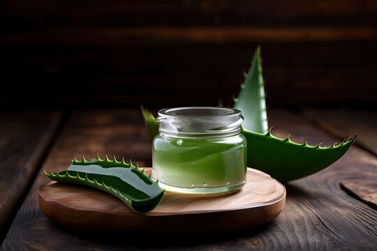 green liquid in a jar on a rustic wooden table. Generative AI