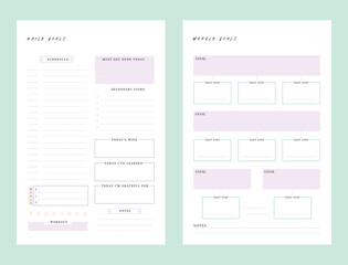 Fototapeta na wymiar 2 set of Daily and Weekly to do list Planner template. Minimalist planner template set. Vector illustration. 