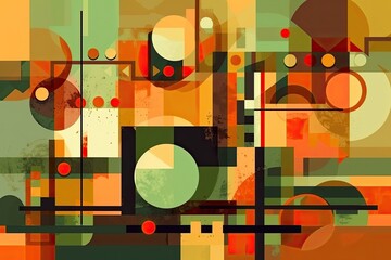 an abstract painting with geometric shapes and vibrant colors. Generative AI