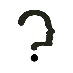Question mark made from human faces. The question of self-determination and self-awareness. Psychological concept.