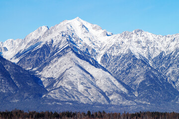 View of the Eastern Sayan Mountains on a clear day