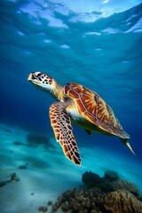 Obraz premium Turtle in ocean underwater. Generative AI