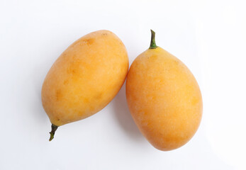 Fresh Marian Plum, (Bouea macrophylla Griffith), Ripe plum mango on white background.
