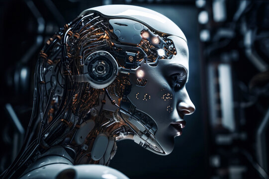 A robot head. Artificial intelligence concept.