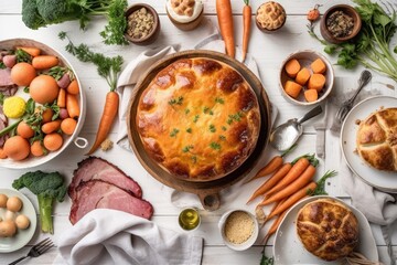 buffet table with a variety of delicious food options. Generative AI