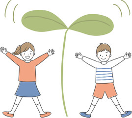 元気な男の子と女の子と双葉
