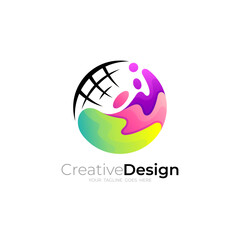 Abstract earth logo with 3d colorful design, Globe logos