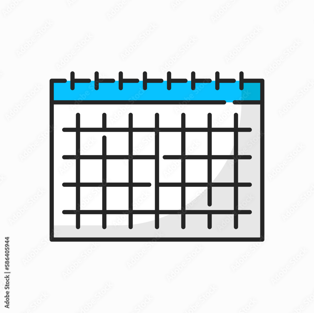Poster Wall calendar page, diary notepad sheet in checkered lines, color outline icon. Vector agenda schedule page, planning diary notebook with spring
