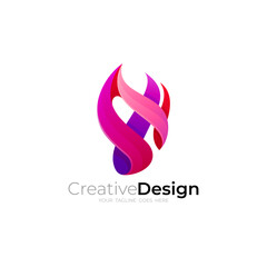 Abstract fire logo with colorful design template, 3d style