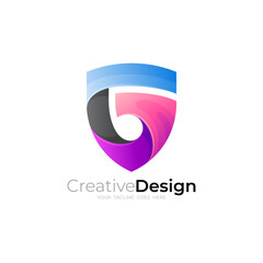 Shield logo and letter G design combination, colorful style