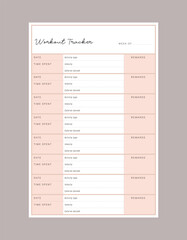Workout tracker Planner. Plan you food day easily. Vector illustration.
