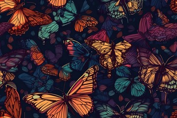 group of vibrant and colorful butterflies in flight. Generative AI