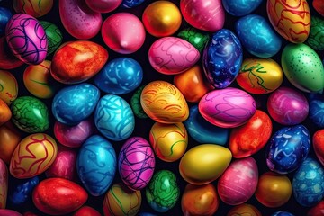 Fototapeta na wymiar colorful pile of painted eggs. Generative AI