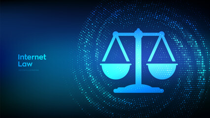 Fototapeta premium Internet law. Cyberlaw as digital legal services or online lawyer advice concept. Labor law, Attorney at law. Binary code Data Flow. Virtual tunnel warp made with digital code. Vector illustration.