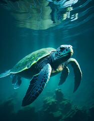 tortuga marina nadando en un mar tropical