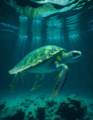 tortuga marina nadando en un mar tropical
