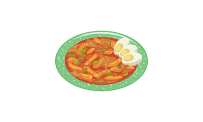 한국 음식  옛날 떡볶이 벡터 일러스트, Korean food spicy old style tteokbokki delivery food vector illustration
