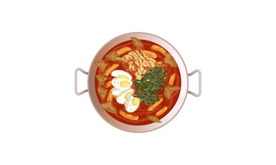 한국 음식 매운 즉석 떡볶이 벡터 일러스트, Korean food spicy instant tteokbokki vector illustration