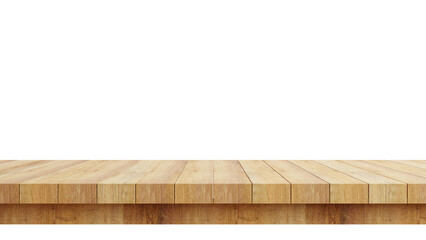 Wooden table top isolated on transparent background 3d rendering png