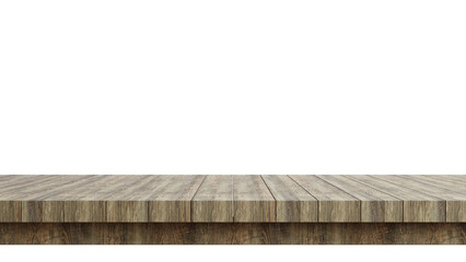 Wooden table top isolated on transparent background 3d rendering png