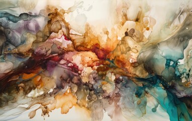Obraz na płótnie Canvas Incredible watercolour / metallic paint / flowing paint abstract background texture. Generative AI. Vibrant, beautiful colour, with metallic gold foil paint. Very High Res.
